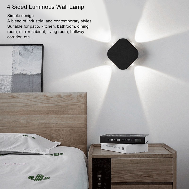 4 Sided Luminous Wall Lamp Double Head Waterproof LED White