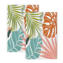 AEIOAE Summer Palm Leaf Kitchen Towels Dish Towels 16x24 Inch, Green Blue Coral Tropical Leaf Decorative Hand Towels Set of 2 Holiday Decoration Absorbent Dish Cloths for Home Kitchen Dining