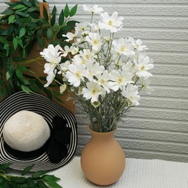 VOELIGT 12PCS White Silk Flowers for Home Decor Indoor with Stems 60cm Long Stem Artificial Wildflowers Faux Cosmos Flowers for Vase Plastic Fake White Flowers