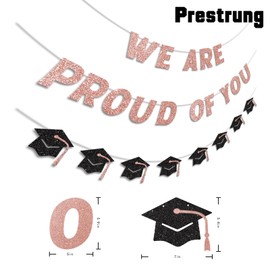Vofrise We Are So Proud of You Banner Pre-strung Rose Gold Graduation Decorations Class of 2025 Congratulations Graduate Banner for High School College Grad Party Decorations 2025