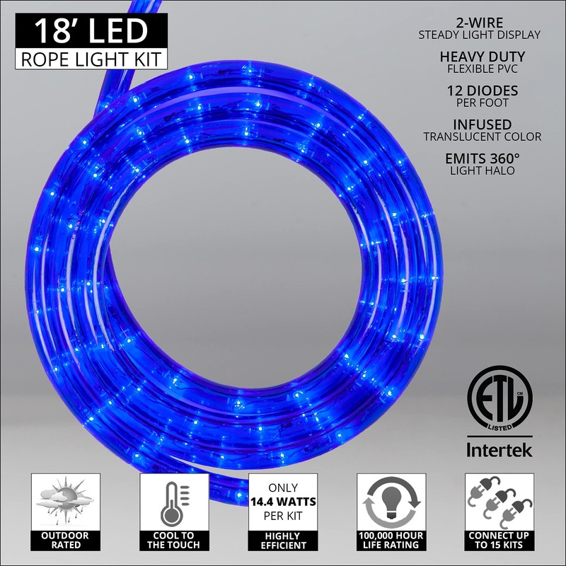 18' LED Red Rope Light, LED Flexible Light Rope String