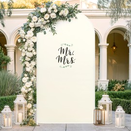 7.2 ft Beige Arch Cover Spandex Wedding Arch Backdrop Cover 2-Sided Stretchy Fitted Arch Stand Cover Round Top Chiara Photo Backdrop for Birthday Parties Baby/Bridal Shower Ceremony Banquet Decoration