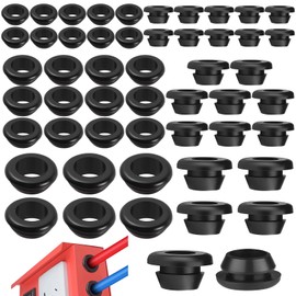 Realure Pack of 50 Rubber Grommets, ID 10 mm, 12 mm, 14 mm, Flexible Cable Grommet, Rubber, Waterproof Rubber Plug Set with Hole, Black Electrical Conductor Seal Ring for Protection of Wires, Cable Connectors
