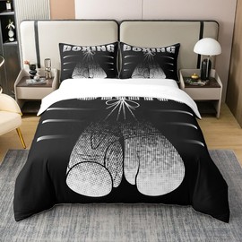 Loussiesd Boxing Sports Duvet Cover Set Boxing Gloves Bedding Set 135 x 200 cm 100% Cotton Sport Polka Dot Pattern Bed Set for Boys Children Teenagers Bedroom Decoration Competition Games with 1