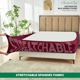 Biscaynebay Decorative Box Spring Cover Full & Full XL Size, Burgundy Luxurious Jersey Knitting Stretchy Wrap Around 4 Sides Bed Skirt for Home/Hotels, Easy Fit Wrinkle & Fade Free Machine Washable