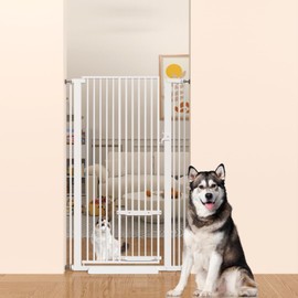 55.11" Extra Tall Cat Gate 29.5-31.8 Wide Cat gate for Doorway Safety Pet Gate with Cat Doors NO Drilling Pressure Mount Kit for Cats and Dogs Indoor Doorways liveing Room Bedroom-White