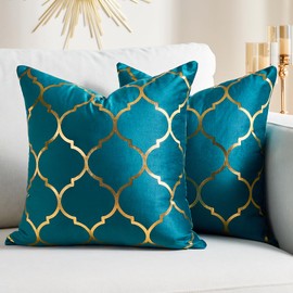 Wosendy Black Gold Velvet Throw Pillow Covers Decorative 20x20 Set of 2 Square Pillow Covers Case Luxury Super Soft Cushion Covers Modern Home Decor for Couch Cushion Livingroom Bedroom