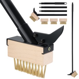 Mitclear Weed Moss Remover Brush with Long Handle(57IN), Crack Weeder Moss Removal Tool with Wire Brush & Scraper, Weed Puller Crevice Cleaning, Remove Weeds on Roof Deck Driveway Paver(4 Brushes)
