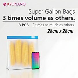 Extra Large Reusable Ziplock Bags, Extra Thick Leakproof Reusable Freezer Bags, BPA Free Reusable Sandwich Bags for Lunch Meat Veggies (8 Gallon 2 Snack Bags) for Travel Items Home Storage