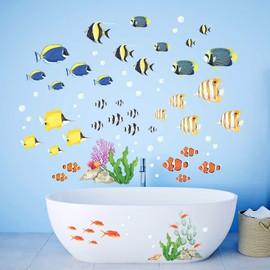 DECOWALL DW-2001 Watercolour Tropical Fish Kids Wall Stickers Decals Peel and Stick Removable for Nursery Bedroom Living Room art murals decorations decor decorative sea ocean girls baby