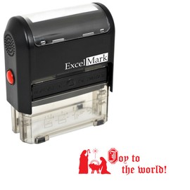 Self-Inking Christmas Rubber Stamp - Joy to The World - Red Ink