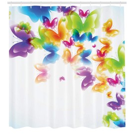 Ambesonne Mariposa Cortina de Baño, Insectos Resorte de la Estación, Paño Conjunto de Decoración de Baño de Tela y Ganchos, 75" Alto, Multicolor