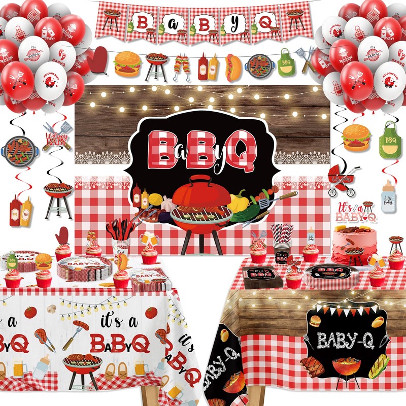 FVABO Baby Q Baby Shower Decorations, Red Gingham BBQ Baby