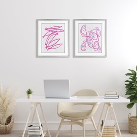 Stupell Industries Minimal Pink Fish & Oysters 2 Piece Gray Framed Print Under Glass Set design by Lil' Rue, 21 x 17