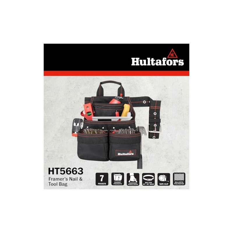 Hultafors Work Gear HT5663 Framer's Nail & Tool Bag, Heavy