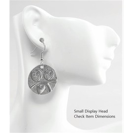 Boho, Chic, Owl – Round Disc w/ 2 Owls on a Branch - (24.75mm) - Silver alloy charm dangle earrings. Hypoallergenic Stainless-Steel Fishhooks or Ball Post Earrings Optional
