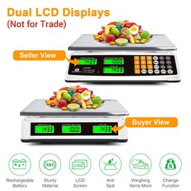 BROMECH Price Computing Scale 88lb/40kg Commercial Food Scale for Produce Meat Weighing, LCD Display and Green Bright Backlight for Farmers Markets, Meat Shop, Deli, （Not for Trade）