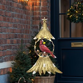 TERESA'S COLLECTIONS Christmas Garden Stake, Metal Christmas Cardinal Tree with Solar Light, Outdoor Christmas Decorations for Home, Waterproof Holiday Decoraions for Yard, Christmas Party Gifts, 31"