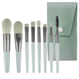 Makeup Brushes 8 Pieces Makeup Brush Set, Makeup Brushes Foundation Blend Blush Concealer Eye Shadow Blend Eye Liner Makeup Brush Set for Travel Makeup Bag (Gray-green)