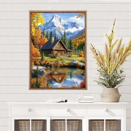 MEIYUDA Landscape Diamond Painting Kits for Adults, 5D DIY Forests and Mountains Diamond Art kits, Autumn Scene Diamond Art Crystal Picture Round Full Drill Gem Art for Home Wall Decor 30x40cm