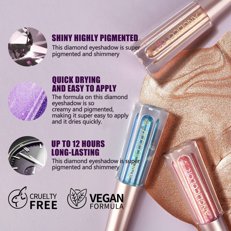 Anglicolor Eyeshadow,Liquid Glitter Eyeshadow,Highly Pigmented Glitter Gel Diamond Eyeshadow, Liquid