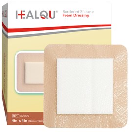 HEALQU Silicone Foam Dressing with Border 2x2 inch, Box of 10 - for Optimal Wound Care-Multi-Layered Super Absorbent Core & Breathable Skin Adhesive Waterproof Pads for Burns, Pressure Ulcers.