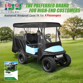 10L0L Universal Golf Cart Enclosure – Fits Yamaha, EZGO & Club Car (4-Passenger) – Waterproof 600D Polyester Cover – Windproof Design – 4-Side Clear Windows (Black)