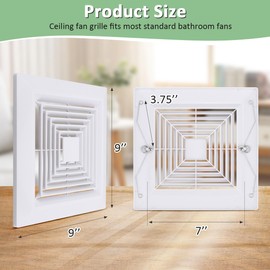 JIYIZO 9 x 9 Bathroom Vent Cover Compatible with Br-oan,Nu-Tone Replacement with Spring 9 inch Exhaust Fan Cover White Plastic Square Ceiling Fan for Ceiling Exhaust Ventilation Fan