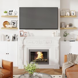 Heimlove 24 Inch Floating Shelves for Wall Oak Shelves Set of 2,Wall Mounted Rustic Wood 8 Inch Deep Floating Shelf with Invisible Brackets for Bedroom Kitchen Living Room