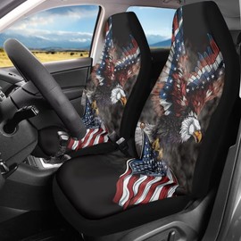 TOADDMOS American Flag Eagle Front Seat Covers for Cars Patriotic Design Automotive Car Interior Covers for SUV Vans Sedans Trucks for Men Teens,2 Piece Set
