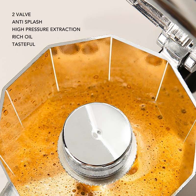Moka Pot Stovetop Coffee Pot 2 Valve Aluminium Alloy Heat
