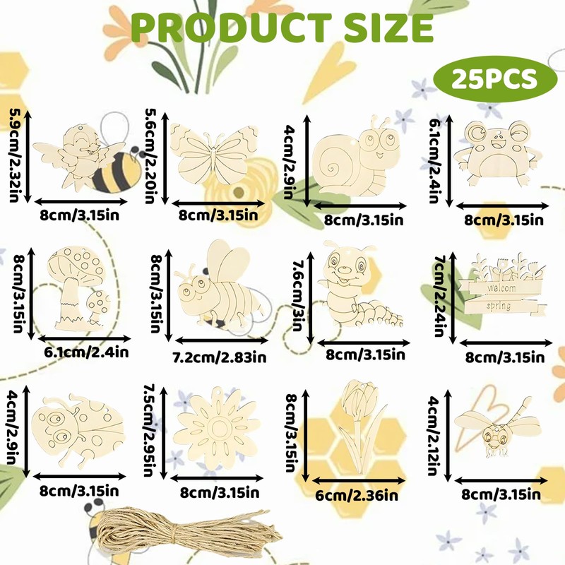 24 Pcs DIY Wooden Craft Shapes Set, Suitable for Party
