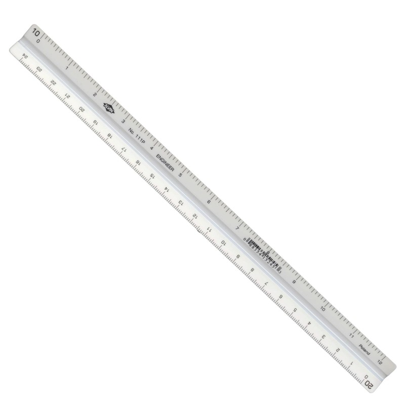 ALVIN Engineering Triangular Scale Ruler White with Black Graduations 12"