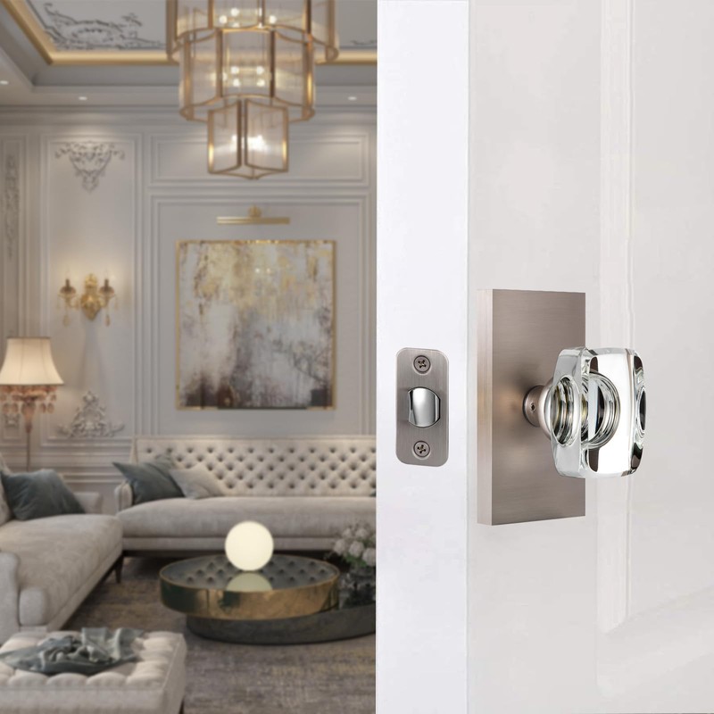 HIEMEY Crystal Glass Passage Door Knobs Interior, Modern Brushed Nickel
