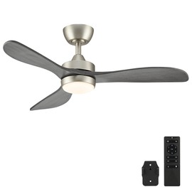 VONLUCE Ceiling Fans with Lights, 42 Inch Ceiling Fan and Remote, 6-Speeds Noiseless Reversible DC Motor, 3CCT, Wood Ceiling Fan for Outdoor Indoor Farmhouse Patios, Nickel
