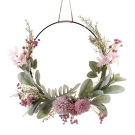 SOIMISS Door Wreath Front Door Wreath Summer Wreath Handmade Pink Wreath Flower Garland Leaf Wreath