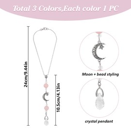 DELORIGIN Pack of 3 Moon Stars Car Hanging Ornaments Glass Boho Car Pendant Charms Rainbow Crystal Beads Floppy Suncatcher for Windows Garden Home