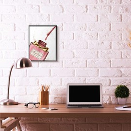 Stupell Industries Makeup Nail Polish Brush Pink Gold Drip Fashion, Design by Artist Ziwei Li Wall Art, 16 x 20, Black Framed