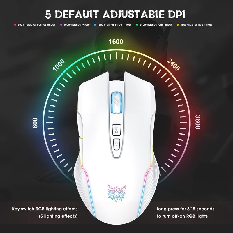 PHNIXGAM Rechargeable Wireless Gaming Mouse, Ergonomic RGB Computer Mouse with