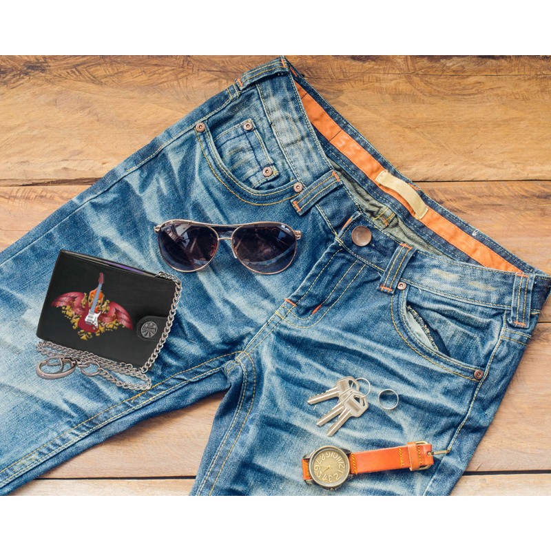 Electric Guitar Wings Red Winged Rock Music KLASSEK Mens Wallet