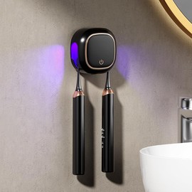 Toothbrush Holder Wall Mounted, Rechargeable Smart Cleaner Case, Portable Toothbrush Holder for Electric and Manual Toothbrushes, Travel Home Toothbrush Cleaning Box (Black)