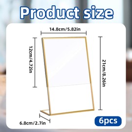 Gold Sign Stand Double-Sided Picture Acrylic Frame 6PCS, A5 Transparent Picture with Gold Frame for Wedding Reception Restaurant Sign Table Menu Display Table Rack（L Type）