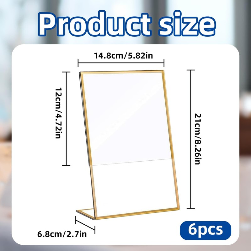 Gold Sign Stand Double-Sided Picture Acrylic Frame 6PCS, A5 Transparent