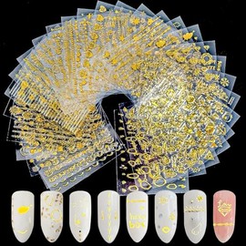30 hojas de calcomanías para decoración de uñas, autoadhesivas 3D, ultraligeras a prueba de agua, bricolaje y salón de uñas (Oro, 30 hojas)