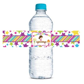 Tumbling Gymnastics Birthday Themed Waterproof Water Bottle Sticker Wrappers 20 Wrap Around Labels Sized 1.75" x 8.5" by AmandaCreation