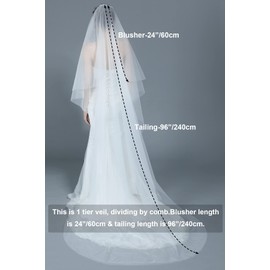 BEAUTELICATE Bridal Wedding Veil 1 Tier For Women Cut Edge Knee Chapel Length With Comb Ivory White