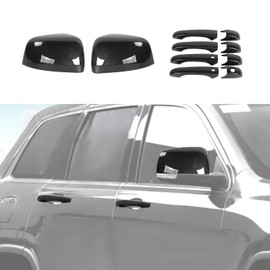 CheroCar Black Carbon Fiber Exterior Side View Mirror Covers Caps & Door Handle Covers Trim Fit for 2010-2020 Jeep Grand Cherokee
