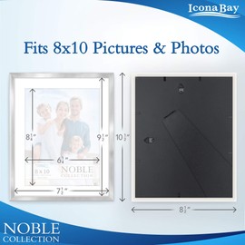 Icona Bay 8x10 Silver Picture Frame w/Mat, Modern Professional Frame, Noble Collection