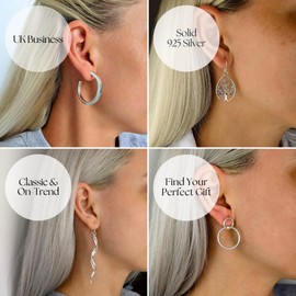 Silverly 925 Sterling Silver Daisy Flower Ear Cuff Stud Earring With Cable Chain - Solid Silver Adjustable Earcuff - Delicate Floral Women's Jewellery - Cute Summer Upper Ear Chain Earring