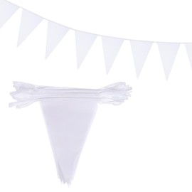 MECCANIXITY 50 Feet White Pennant Banner Flags String Triangle Hanging Triangle Bunting Flags for Festive, Wedding, Birthday Party Decorations